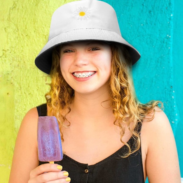 Hink med tryck för kvinnor, hink med präglad präglad sommarfiskarehatt dubbelsidig damhink solhatt hopfällbar fiskarehatt för sommarvandring Black/White One Size