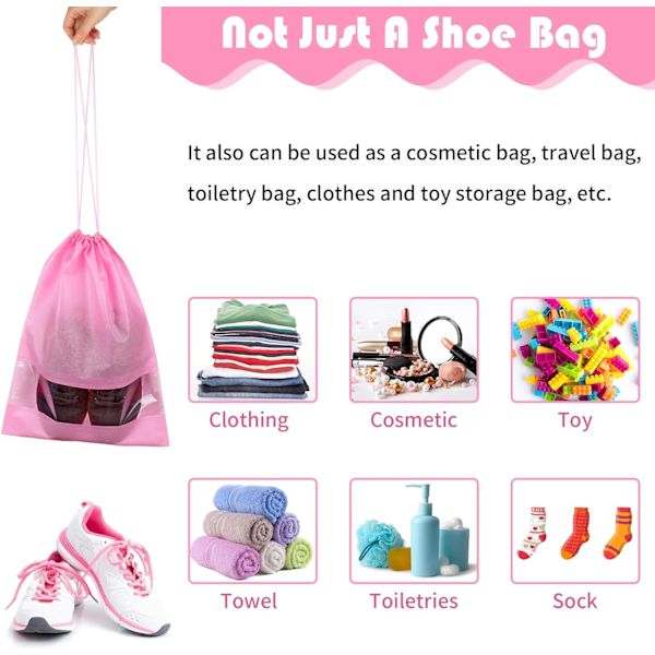 Skoposer til rejser, 10 stk. store lyserøde rejseskoposer til pakning, non-woven snørebånds rejsesko opbevaringspose med klart vindue, rejsesko Pink 10 Pack