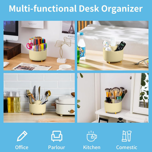 Työpöydän järjestäjä, 360 astetta pyörivä kynäteline työpöydälle, työpöydän järjestäjät ja tarvikkeet 5 lokeroisella kynätelineellä, taidetarvikkeiden säilytyslaatikko Yellow