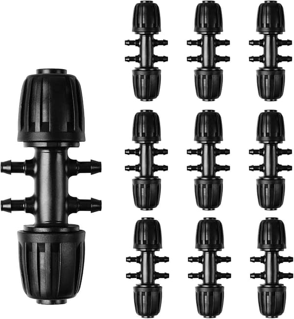Modhager T-stykke til drypvanding, (passer til 13/4 mm ID) (sort)