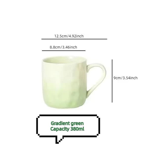 Mugg, 380 ml keramisk kaffemugg, gradientgrön mugg, tål mikrovågsugn och diskmaskin, för te, kaffe, mjölk