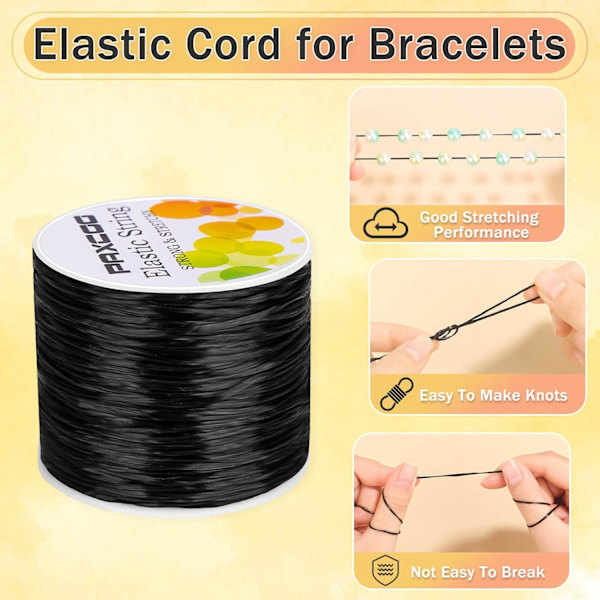 1,4 MM elastisk snor til armbånd, strækbar magisk elastisk snor perlekæde smykke tråd til venskabsarmbånd, halskæder, lerperler, ponyperler Black 1.4 MM