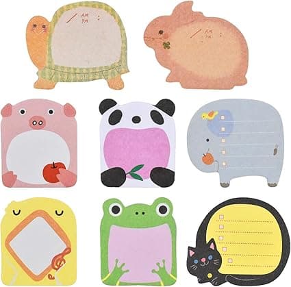 8 dyreformede mini-noter, kontor, sticky notes