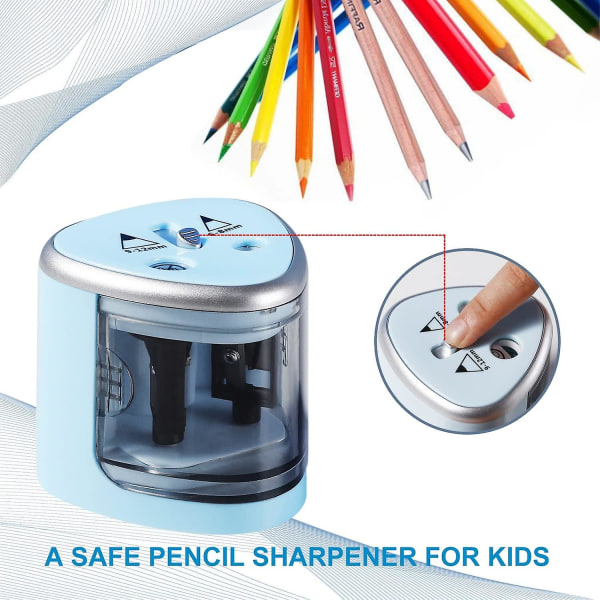Blå - 1 stk elektrisk blyantspidser - Lille skoletilbehør til børn