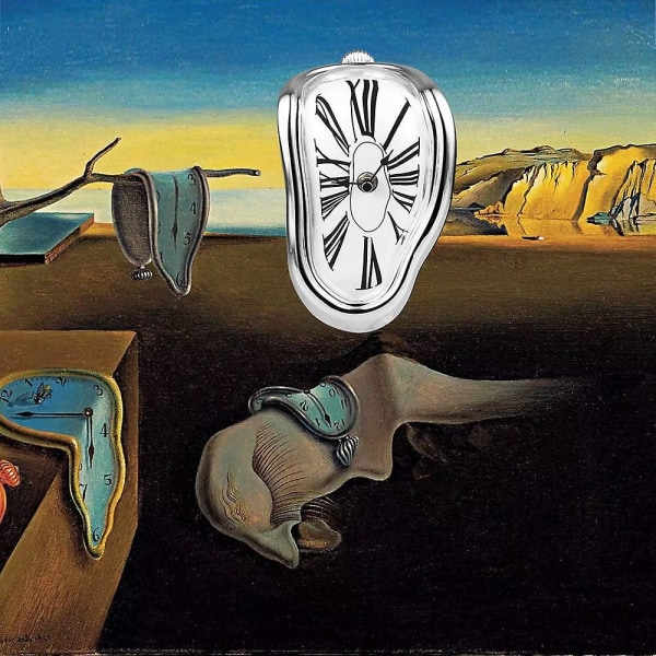 Smältande klocka, Salvador Dali-klocka smält klocka för dekorativ hemmakontor hylla skrivbord rolig kreativ present silver 1 st)