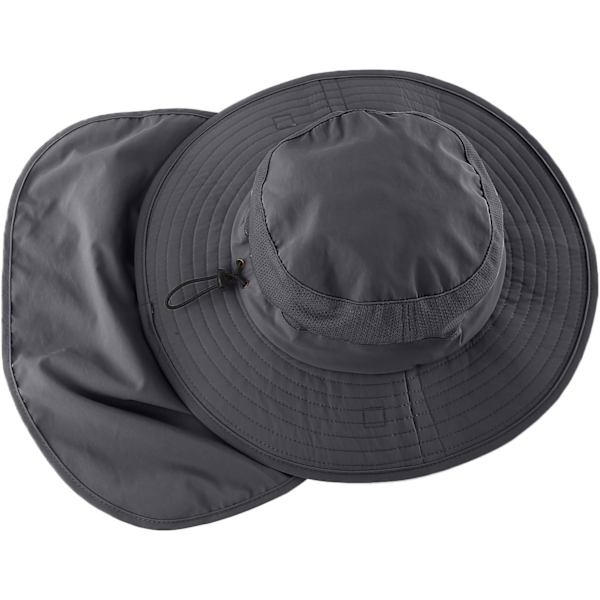 Utomhus UPF 50+ Mesh Solhatt Bred Brätte Fiskehatt med Nackskydd Vandring Hinkhatt för Män Dark Grey L