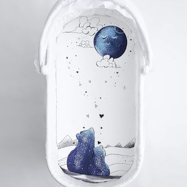 Tilpasset vuggelagen, blødt bomuldslagen med fleksibel pasform til ovale, rektangulære og timeglasformede madrasser i standardstørrelse, 16 tommer x 32 tommer - Mama Bear Blue
