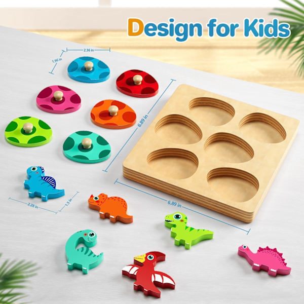 Pussel för småbarn 1-3 år, Montessori-leksaker för 1 2 år gamla pojkar och flickor, födelsedagspresenter, påskpresenter, dinosaurie-matchande ägg-pegpussel, förskoleinlärningsleksaker