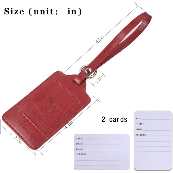 Pakke med 3 bagagemærker, PU-læder bagagemærker til kufferter, bagagemærker med navneskilt, synlige, holdbare, rejsetilbehør, cyan Green+Blue+Wine Red 2.7 x 4.2 inch/6.8 x 10.7 cm