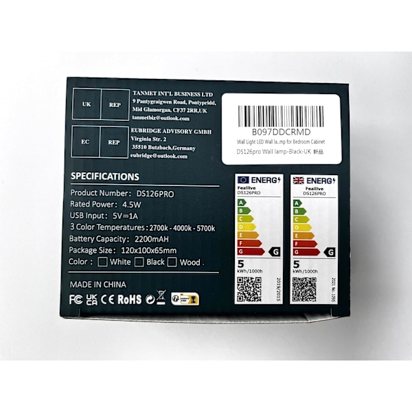 Vägglampa LED Vägglampa Uppladdningsbart Batteri Vägglampor Mordern Dimbar Touch Control Varm/Vit Ljusstyrka Lägen Väggstrålkastare Fritt Rotat
