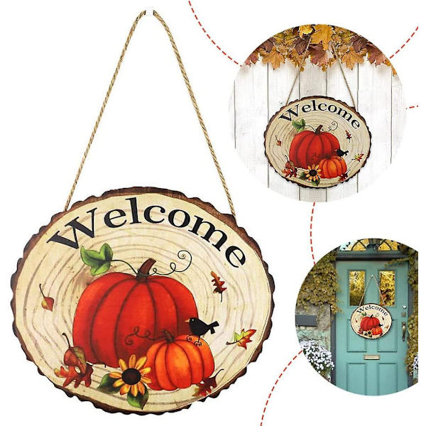 Thanksgiving Fall Välkommensskylt Trä Hängande Höst Vägg Dörr Hängare Dekoration Stil 2 1st