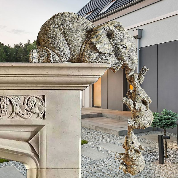 Harpiks Dekorativt Håndværk 3-delt Realistiske elefanter Mor Hængende 2-baby Figur