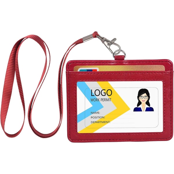 ID-brickahållare, horisontell Pu-läder ID-brickahållare med 1 genomskinligt ID-fönster & 1 kreditkortsfack och en mjuk platt nylon , vinröd