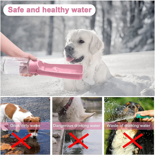 Kokoontaittuva koiran vesipullo - 550 ml kannettava koiran matkavesipullo - lemmikkieläinten juomapullo koirakissalle ulkona kävelylle retkeilyyn Travelpink