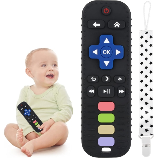 Silikon-biteleker for småbarn, fjernkontroll-formbiter for babyer Tyggeleker, avlastning beroliger babyer tannkjøttsett, BPA-fri/frysbar/dis Black