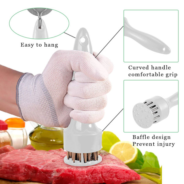 Köttklubba, rostfritt stål köttmörare nålverktyg, för biff, kyckling, fisk, fläsk, vit