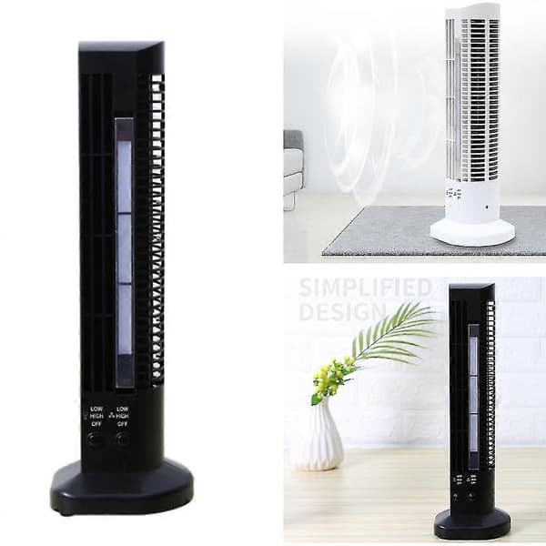 Tårnbordventilator Bladløs Stående Køleventilator Med LED-lampe til Hjemmekontor Black