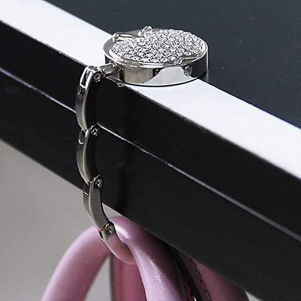 Punge Kroge Foldbar Håndtaskekrog Håndtaskekrog Hanger Med Mønster Bling Rhinestone Taskeholder Til Bord Bord(1stk, Sølv)