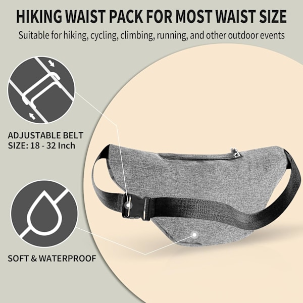 Midjeväska för kvinnor och män, resebälte för damer, midjeväska för löpning och promenader, vattentät midjeväska, crossbody justerbar Grey