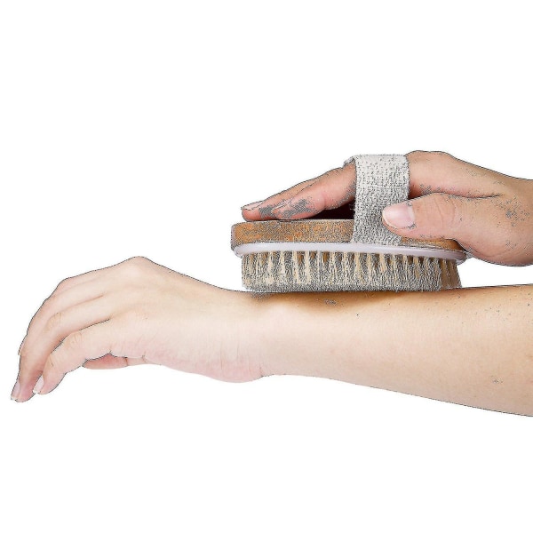 Oval bad torr helkroppstvättborste, 100 % naturborst ryggskrubb, ryggborstskrubb, torr och våt, förbättrar lymffunktioner, exfolierar, S