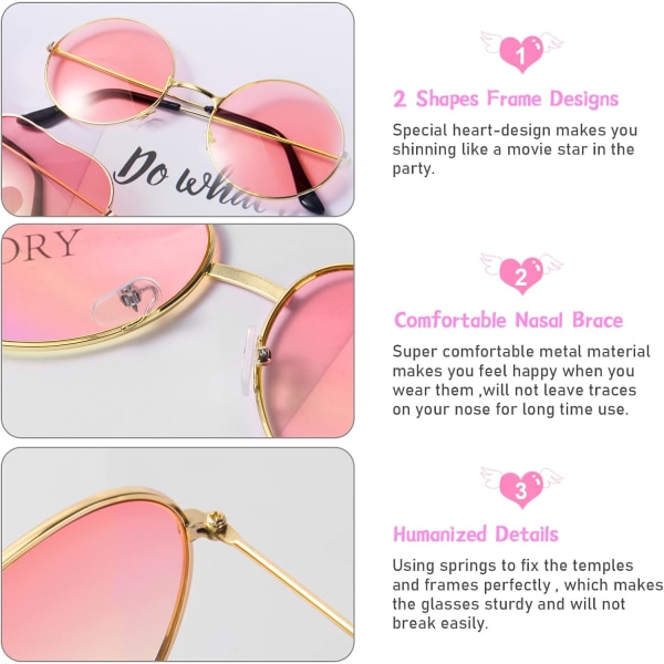 Hippie Specs Solbriller, John Lennon Briller Festival Rave Solbriller, Funky Retro Briller for Fancy Dress Kostyme, Juleaften Eske for Barn - Hip 2PCS Pink Round One Size