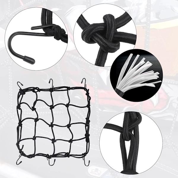 Cykelbagageremme, Cykelstativremme, Robust Bungee-remme med Kroge, Elastiske Remme med Skydebeslag, Motorcykel Cargo Net, Elastisk Rem black