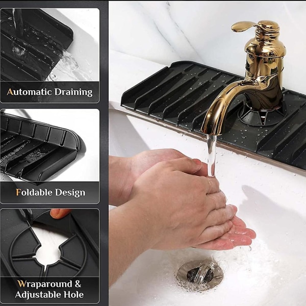 Silikone vandhanehåndtag drypfanger Bakkekøkkenbeskytter Silikone vandhane Håndvask Stænkbeskytter, Vaskehanemåtte