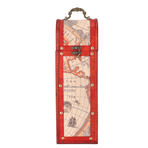 Antiikki karttaviinilaatikko Vintage puinen viinikoristelahjarasia kannen kahvalla karttojen ystäville
