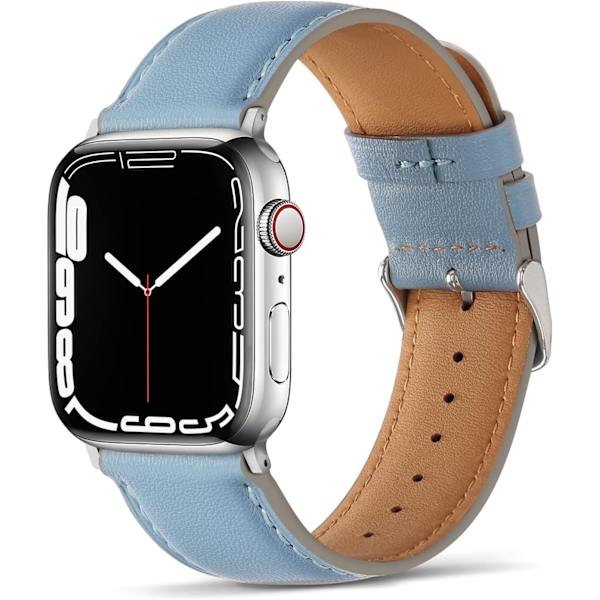 Remmar kompatibla med Apple Watch-rem 45mm 44mm 42mm 41mm 40mm 38mm, dam- och herrremmar i läder, ersättningsband kompatibla med iWatch serie 7 Sierra Blue 49mm/45mm/44mm/42mm