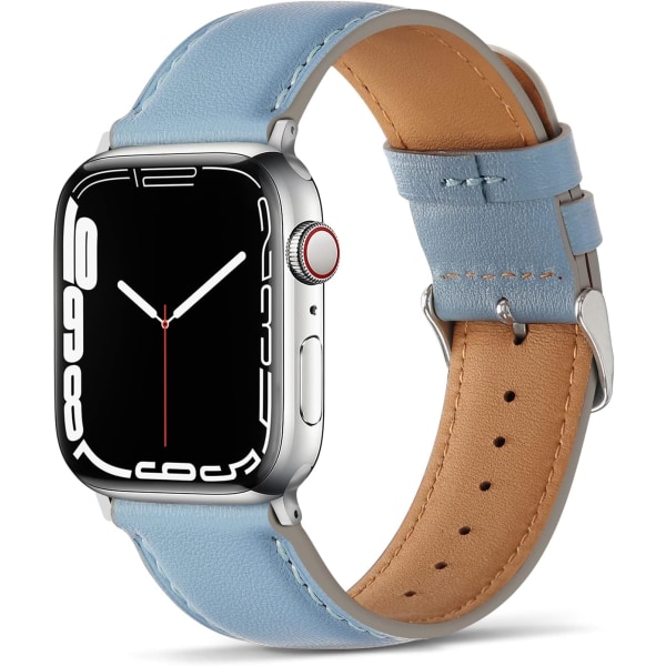 Remmar kompatibla med Apple Watch-rem 45mm 44mm 42mm 41mm 40mm 38mm, dam- och herrremmar i läder, ersättningsband kompatibla med iWatch Series 7 Sierra Blue 41mm/40mm/38mm