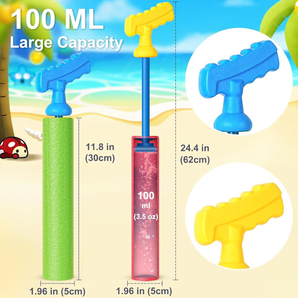 Vattenpistoler för Pool, 4-pack, 12 Meter Räckvidd, Strandleksaker för Sommarfest, Utomhusleksaker för Pojkar, Flickor, Vuxna och Barn 3-12 År Red+yellow+green Power Handle*3