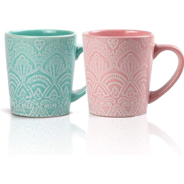 Eramic Mug, Kaffe Krus Med Håndtak, Fine Mønstre Og Tekstur Krus, Tekopp, Gave Til Henne, Ham Og Familie, 11oz/320ml, Kaffe Kopper Sett Av 2 Morsdag