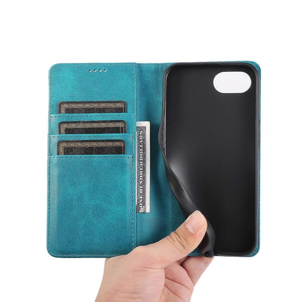 PU læder telefonpung cover til iPhone 16e Peacock Blue