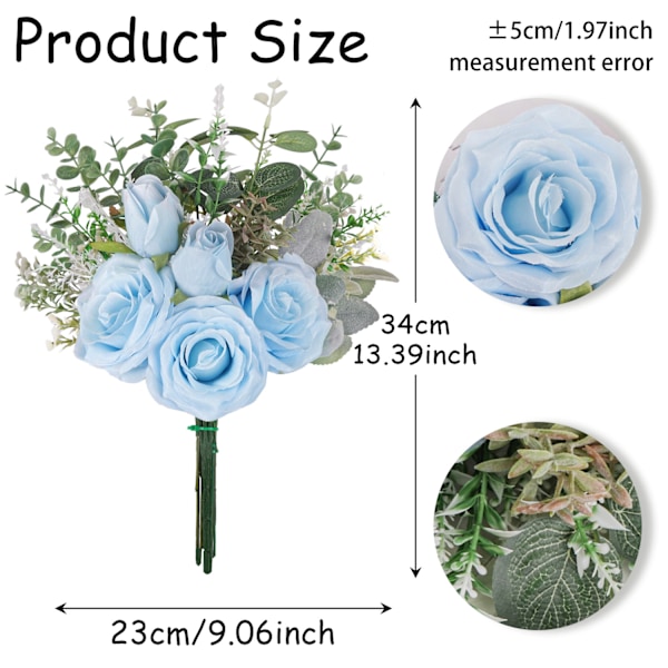 Falska Blommor, Konstgjorda Sidenrosor i Vas, Konstgjord Blomsterarrangemang Imitationsrosor, Utan Vas (Blå) Blue