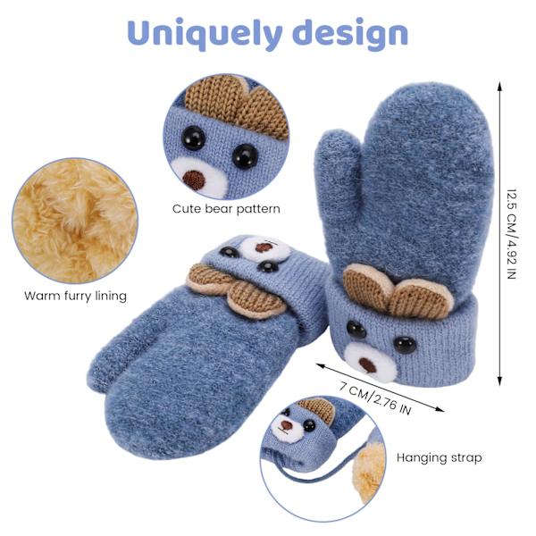 2 Par Barn Knittade Vantar, Stretch Vantar Plyschfodrade Vantar Vantar Vinter Varma Vantar Hel Finger Vantar med Snöre för 1-3 År Gamla