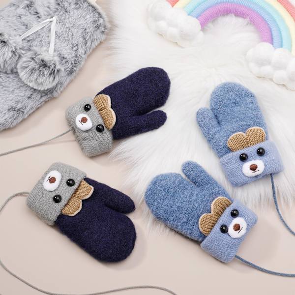 2 Par Barn Knittade Vantar, Stretch Vantar Plyschfodrade Vantar Vantar Vinter Varma Vantar Hel Finger Vantar med Snöre för 1-3 År Gamla