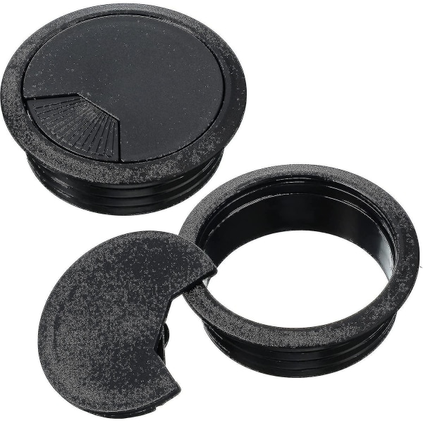 2 kappaletta työpöydän läpivientirengasta, työpöydän kaapeliläpivienti, tietokoneen työpöydän muovinen läpivientirengas, 60 mm/2,36 tuuman asennusreiän halkaisija (musta)
