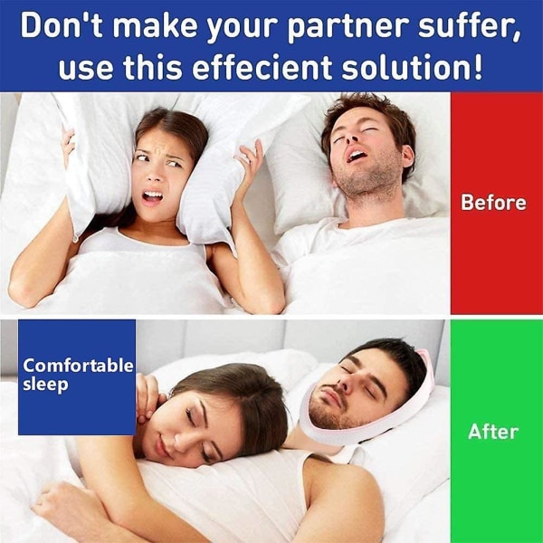 Anti Snore Chin Strap (vit), Justerbar Anti Snore tyg hakrem, Sömnhjälp för män och kvinnor