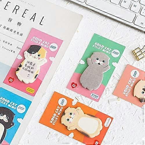210 stk. Sticky Notes Sæt med 7 - Kat Søde Sticky Notes - Blokke pr. pakke - 30 ark pr. blok, Gaveidé til arbejde, skrivebord, hjem