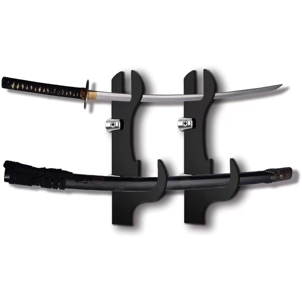 1 par sværd stativer, sværd krog, to-lags vægbeslag, samurai sværd stativ, alle sværd stativ (sort)