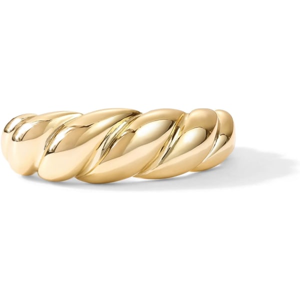 14K gullbelagt croissant kuppelring | Tvinnet flettet gullbelagt ring | Grov signetring for kvinner Yellow Gold 5