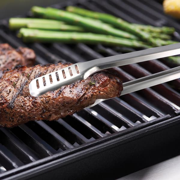 1 grilltang, 45 cm, rustfrit stål, sort og sølv, ideel til madlavning og servering.