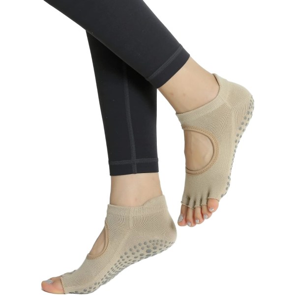 Jooga Pilates varvassukat Varpaattomat sukat Gripeillä naisille Liukumattomat pehmustetut matalat nilkkasukat tanssiin Toeless-khaki One Size