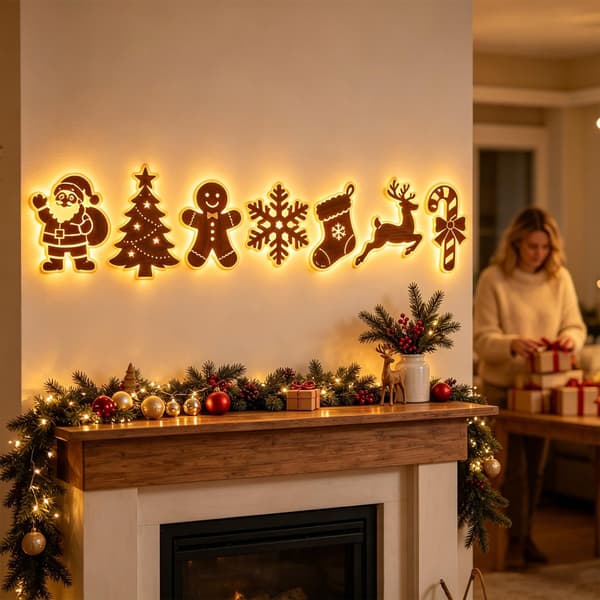 LED-vægdekoration \"Rensdyr\", julepynt - Sæt med 7 festlige rensdyrformede væglamper (julekollektion)