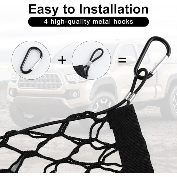 Truck Bed Cargo Net Stretchable, Justerbar Trunk Storage Net med Hook, Tilbehør til Pickup Bed Divider Organizer og Storage, Kompatibel med Ch 43.3x15.8 Inch 50×18 Inch