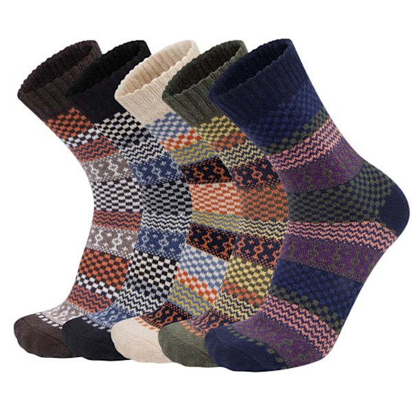 5 Par Damsockor i Ull, Tjocka Varma Stickade Termiska Sockor, Damsockor för Vinter