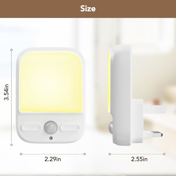 LED-nattlampa, väggkontakt, rörelsesensor med 4 belysningslägen, justerbar ljusstyrka, varmvitt ljus, ögonvänlig nattbelysning