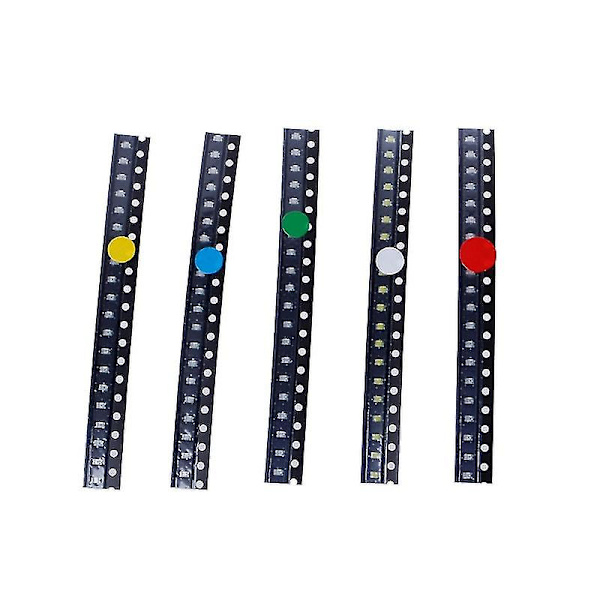 100 stk 5 farger Smd 0805 LED-lys rød grønn blå gul hvit assortert sett
