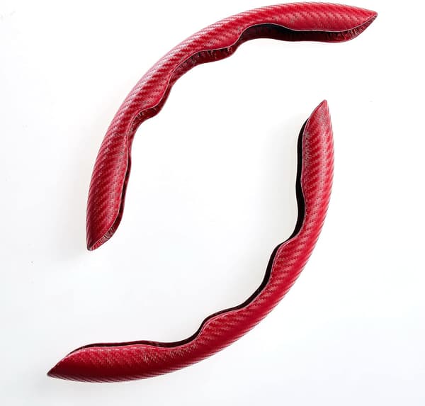 Rattöverdrag Kolfiber Bilrattöverdrag med Halkfri Foder Universell Passform för de Flesta Biltillbehör Red