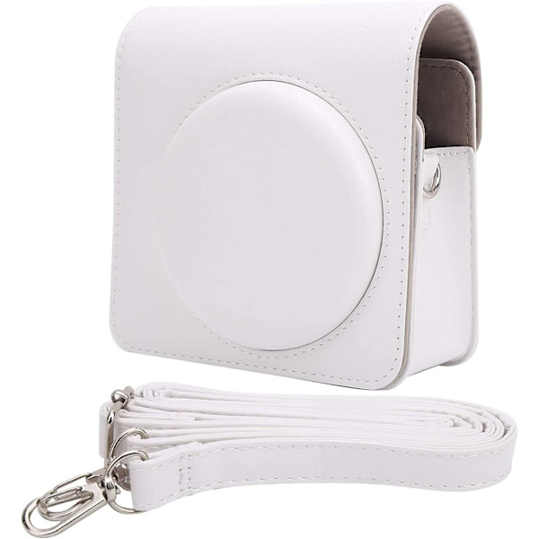 Axelkameraväska, bärbar läderkameraväska med axelrem, passar för Instax Square Sq1-kamera (1 st, vit)